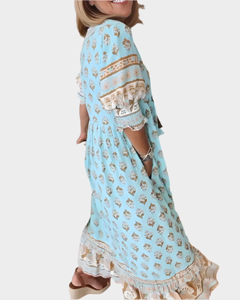 Vestido bohemio de corte cómodo y mangas abullonadas