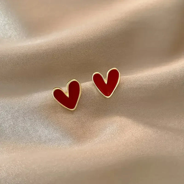 Pendientes antiguos de oro con forma de corazón rojo | Oro