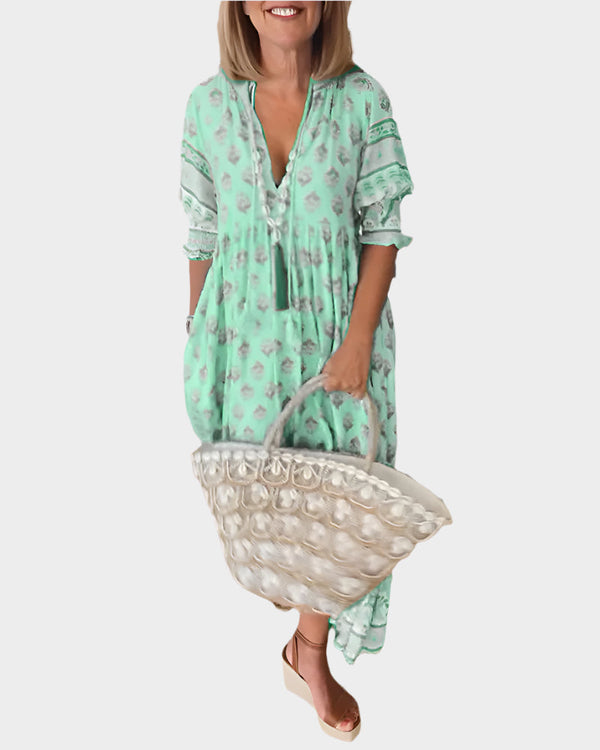 Vestido bohemio de corte cómodo y mangas abullonadas