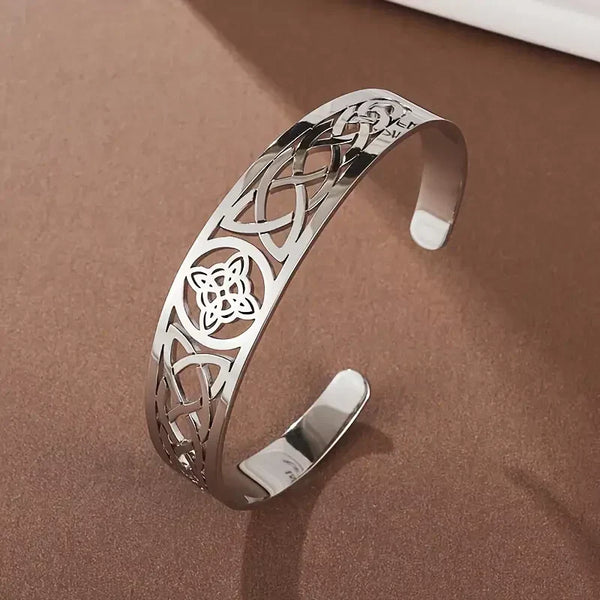 Exquisita pulsera hueca de plata abierta | Oro blanco