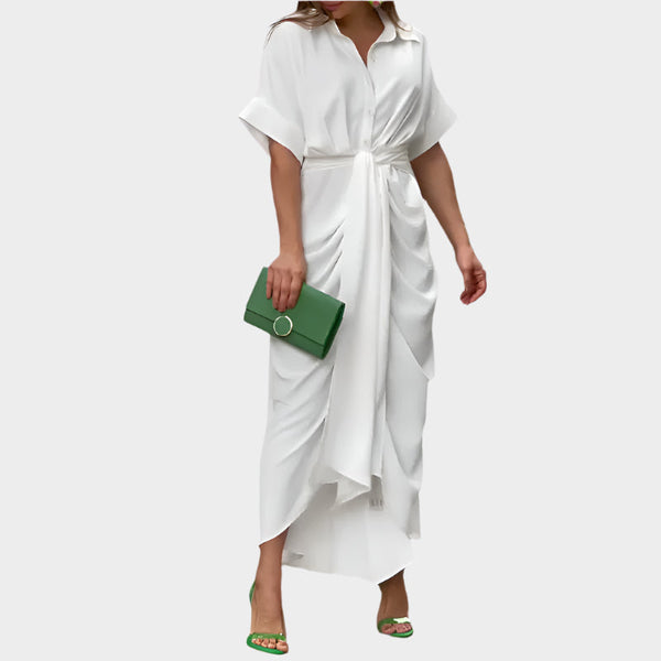 Vestido con Cuello Abullonado y Línea Elegante