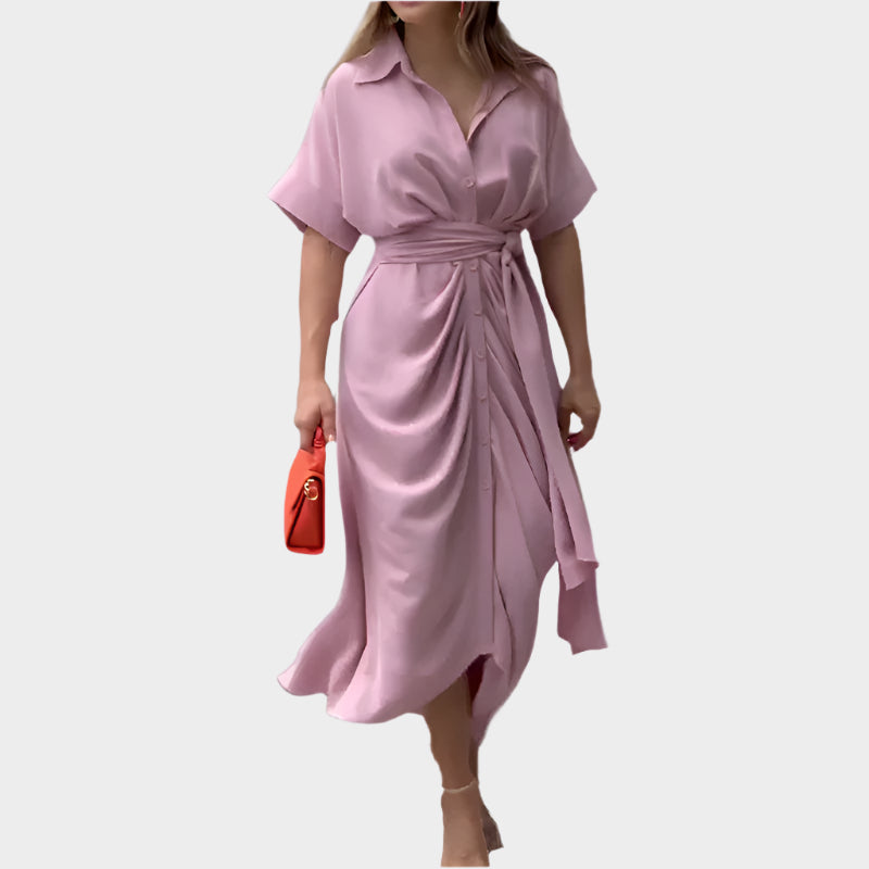Vestido con Cuello Abullonado y Línea Elegante