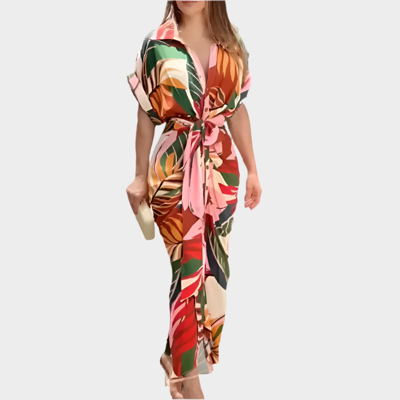Vestido con Cuello Abullonado y Línea Elegante