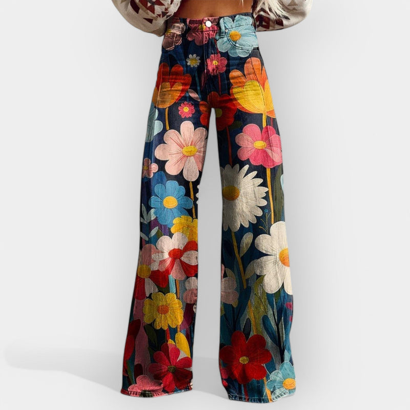 Pantalones florales con piernas anchas
