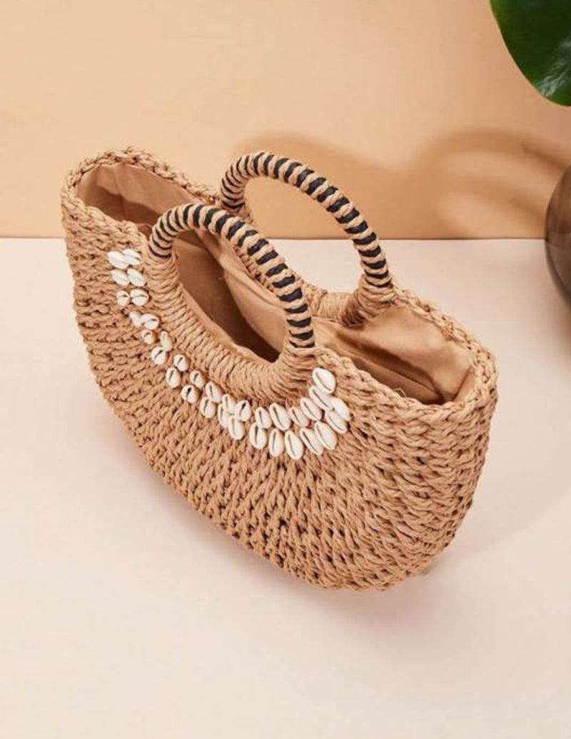 Isabella™ - Bolso de paja con decoración de conchas y detalles hechos a mano
