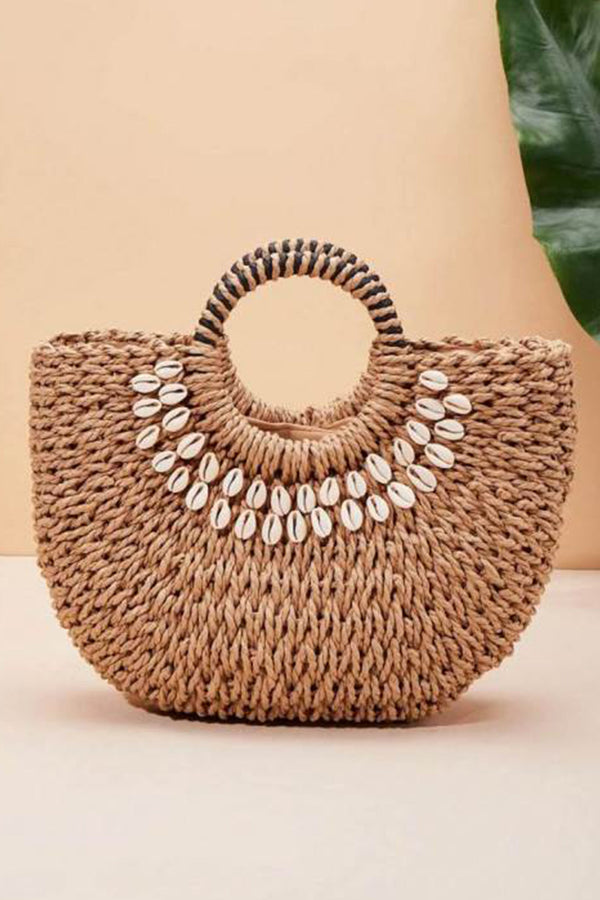 Isabella™ - Bolso de paja con decoración de conchas y detalles hechos a mano