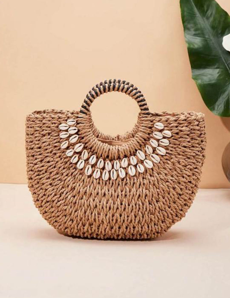Isabella™ - Bolso de paja con decoración de conchas y detalles hechos a mano