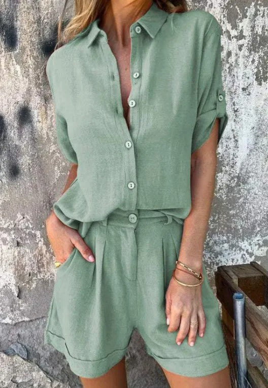 Linea | Conjunto informal de camisa y pantalones cortos de corte holgado