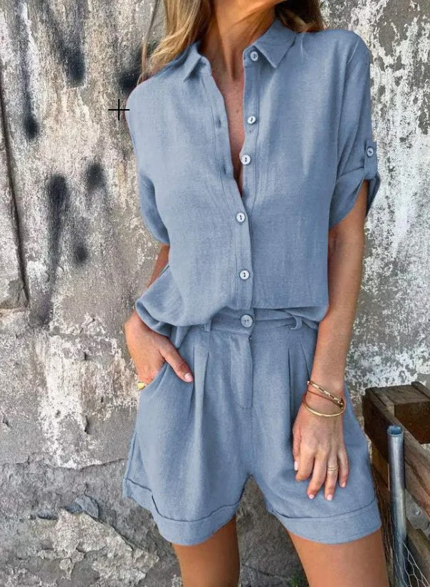 Linea | Conjunto informal de camisa y pantalones cortos de corte holgado